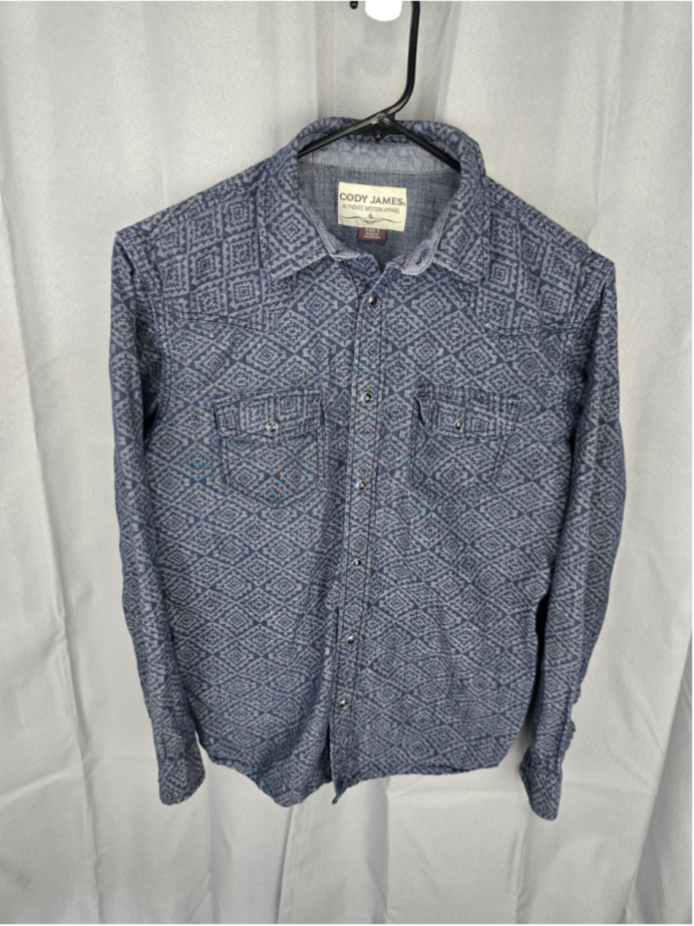 Men's Cody James Western Button Down Shirt Size S Blue Geometric Print